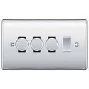 BG Nexus Polished Chrome 4 Gang Switch 3x Trailing Edge LED Dimmer 1x Intermediate Custom Grid Switch by British General (BG-Nexus-PC-4G-CUSTOM-3x-Dimmer-1x-INT)