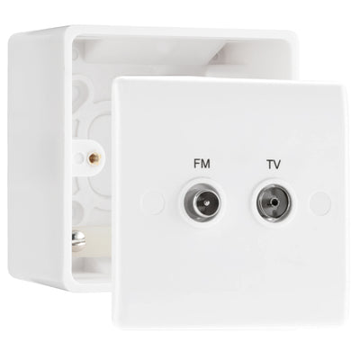 BG Electrical 2 Gang Diplex TV and FM Socket White & 50mm Pattress Back Box by British General (BG-866+877)