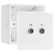 BG Electrical 2 Gang Diplex TV and FM Socket White & 50mm Pattress Back Box by British General (BG-866+877)
