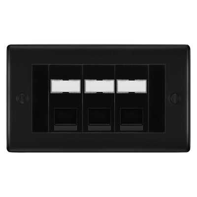 BG Nexus Matt Black 3 Gang RJ45 Cat5e Data Socket Black Inserts by British General (BG-NFBRJ453C5EB)