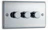 BG NPC83 Nexus Metal Polished Chrome 3 Gang 200W 2 Way Trailing Edge Push Type Dimmer Switch by British General (BG-NPC83-Shopify-SA_1)