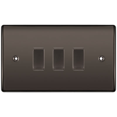 BG Black Nickel 3 Gang Light Switch 1x Intermediate 2x 2 Way Custom Switch by British General (BG-NEXUS-BN-3G-CUSTOM-1xINT-2x-2WAY-SP)