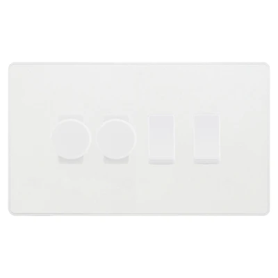 BG Evolve Pearlescent White 4 Gang Switch 2x Trailing Edge LED Dimmer 2x Intermediate Custom Grid Switch by British General (BG-Evolve-CL-4G-CUSTOM-2x-Dimmer-2x-INT)