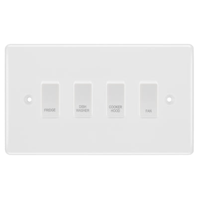 BG White Moulded 4 Gang Custom Labelled Appliance Grid Switch by British General (BG-Nexus-White-Moulded-4G-Appliance)
