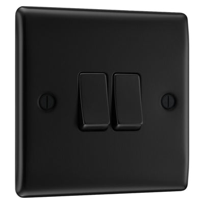 BG Nexus Matt Black 20A 16AX 2 Way Double Light Switch NFB42 with 25mm Steel Back Box