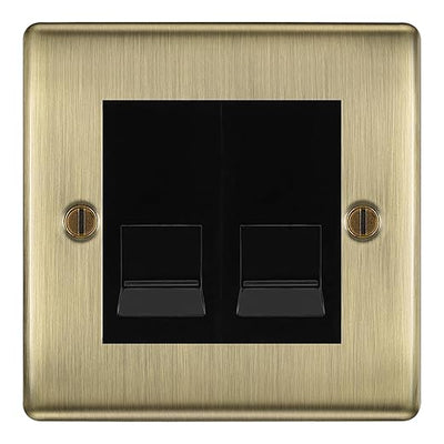 BG Nexus Antique Brass Double IDC Secondary Telephone Socket - Black Insert by British General (BG-NABBTS2B)