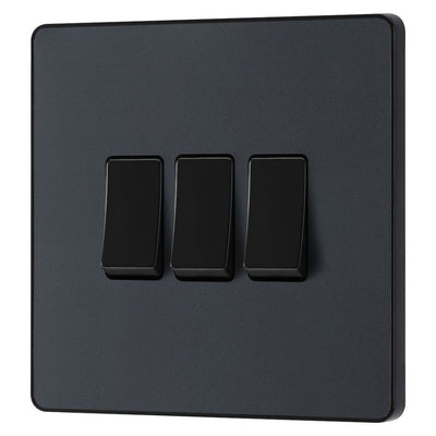 BG Evolve Matt Grey 3 Gang 20A 16AX 2 Way Light Switch PCDMG43B with 35mm Steel Back Box