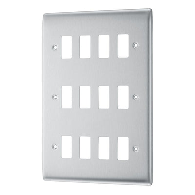 BG RNBS12 Nexus Grid Brushed Steel 12 Module Front Plate