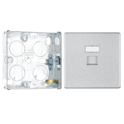 BG Screwless Brushed Steel 1 Gang RJ45 Single Data Outlet FBSRJ451 with 25mm Steel Back Box by British General (BG-FBSRJ451+HGS02)