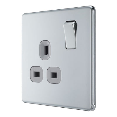 BG Screwless Polished Chrome 13A Single Switched Socket FPC21G with 25mm Steel Back Box