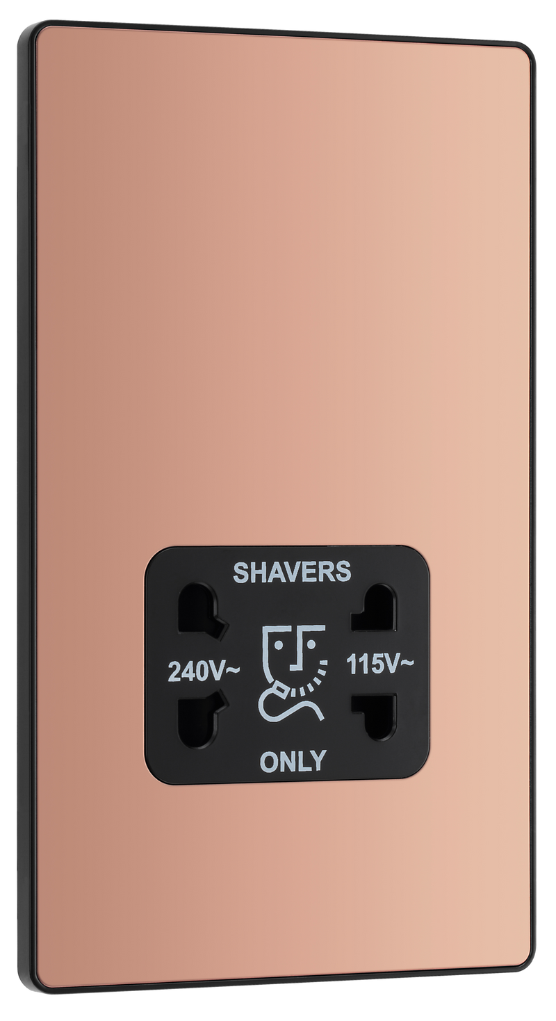BG Evolve PCDCP20B Polished Copper 115-240V Dual Voltage Shaver Socket - Black Insert