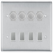 BG Nexus Brushed Steel 8 Gang Switch 4x Trailing Edge LED Dimmer 4x Intermediate Custom Grid Switch by British General (BG-Nexus-BS-8G-CUSTOM-4x-Dimmer-4x-INT)