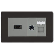 BG Screwless Black Nickel Media Wall Plate TV Aerial, HDMI & CAT6 Outlet – Grey Insert by British General