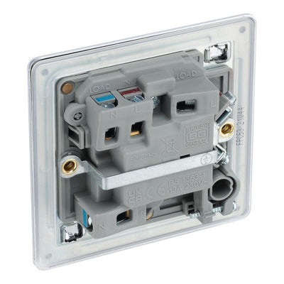 BG Screwless Polished Chrome 13A Switched Spur + Neon + Cable Outlet FPC53 with 35mm Steel Back Box