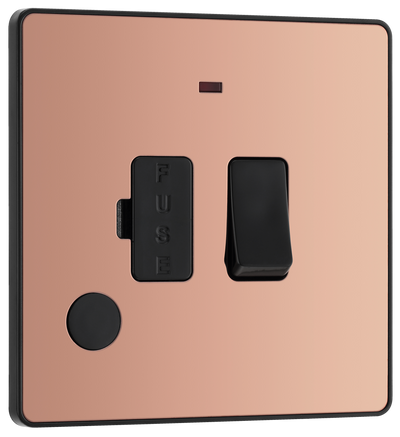 BG Evolve PCDCP52B Polished Copper 13A Flex Outlet Neon Switched Fused Spur Unit - Black Insert by British General (BG-PCDCP52B-Shopify-SA_1)