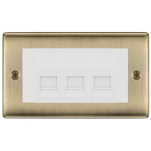 BG Nexus Antique Brass 3 Gang IDC Secondary Telephone Socket - White Insert