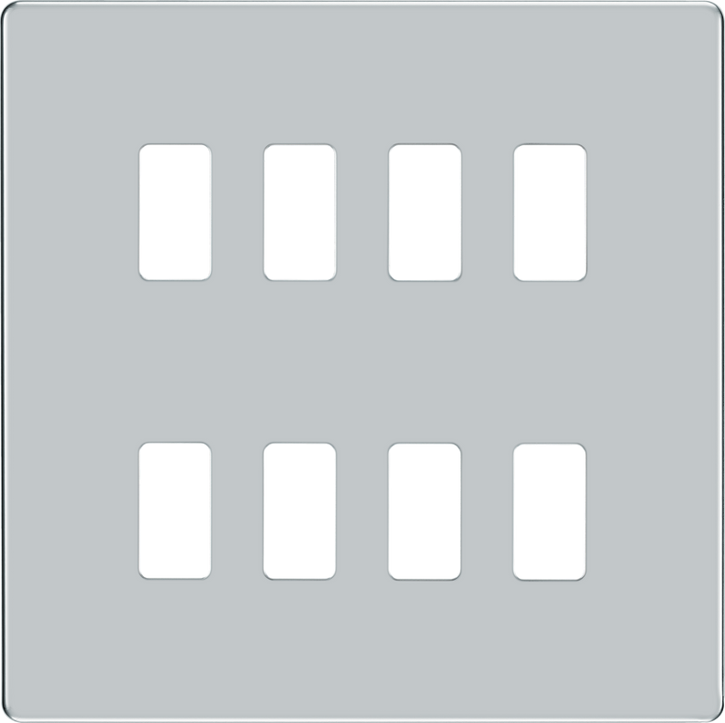 BG RFPC8 Nexus Screwless Grid Polished Chrome 8 Module Front Plate