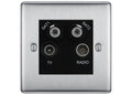 BG Nexus Brushed Steel TV/FM/2x SAT Quadplex Socket – Black Insert