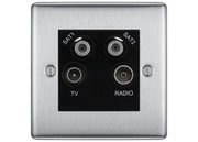 BG Nexus Brushed Steel TV/FM/2x SAT Quadplex Socket – Black Insert by British General (BG-NBSTVFMSAT2B)