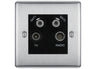 BG Nexus Brushed Steel TV/FM/2x SAT Quadplex Socket – Black Insert by British General (BG-NBSTVFMSAT2B)