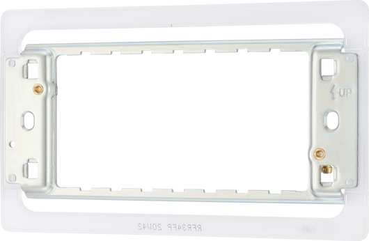 RFR34FP Front - The Grid modular range from British General allows you to build your own module configuration with a variety of combinations and finishes. This universal frame is suitable for installation of Grid screwless flatplates that fit 3 or 4 Grid modules. This frame has a fixed integrated plastic gasket to protect metal edges …