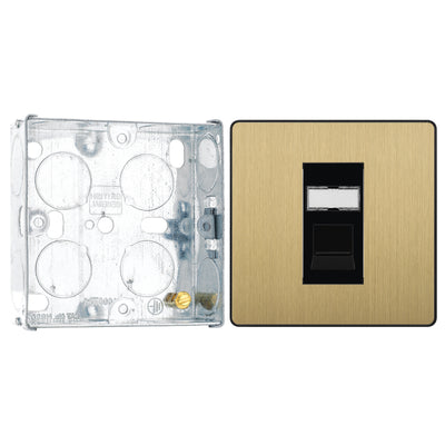 BG Evolve Satin Brass RJ45 Cat6 Single Data Outlet PCDSBRJ451B with 25mm Steel Back Box