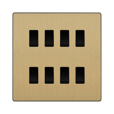BG Evolve Satin Brass 8 Gang Intermediate Custom Grid Light Switch with Back Box Included by British General (BG-Evolve-SB-8G-CUSTOM-8x INT SWITCH)