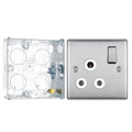 BG Nexus Brushed Steel 15A Switched Round Pin Single Socket NBS99W and 25mm Steel Back Box