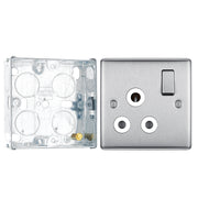 BG Nexus Brushed Steel 15A Switched Round Pin Single Socket NBS99W and 25mm Steel Back Box by British General (BG-NBS99W+HGS02)
