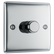 BG NPC81 Nexus Metal Polished Chrome 1 Gang 200W 2 Way Trailing Edge Push Type Dimmer Switch by British General (BG-NPC81-Shopify-SA_1)