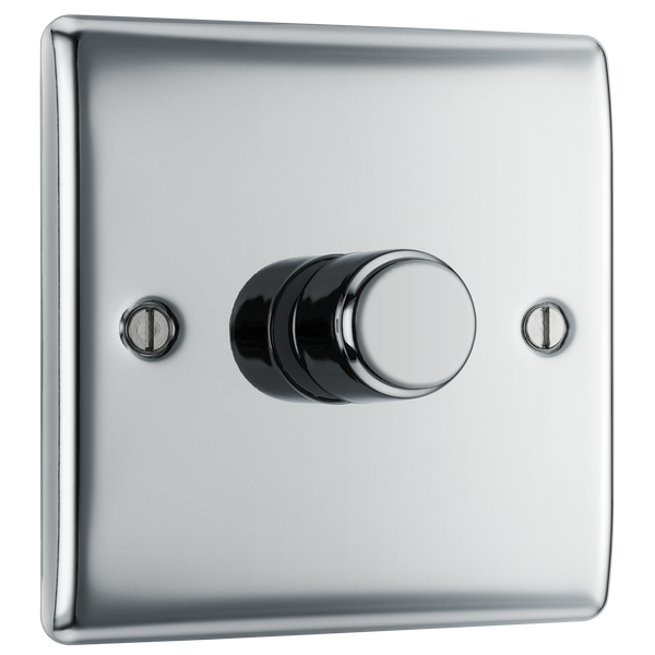 NPC81 Front -This trailing edge single dimmer switch from British General allows you to control your light levels and set the mood. The intelligent electronic circuit monitors the connected load and provides a soft-start with protection against thermal, current and voltage overload.