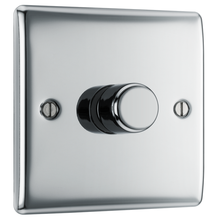 NPC81 Front -This trailing edge single dimmer switch from British General allows you to control your light levels and set the mood. The intelligent electronic circuit monitors the connected load and provides a soft-start with protection against thermal, current and voltage overload.