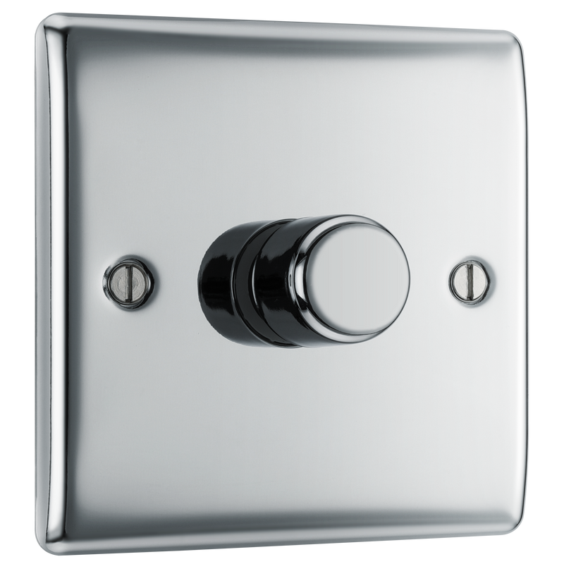 BG NPC81 Nexus Metal Polished Chrome 1 Gang 200W 2 Way Trailing Edge Push Type Dimmer Switch