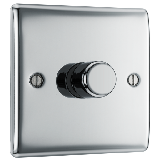 NPC81 Front -This trailing edge single dimmer switch from British General allows you to control your light levels and set the mood. The intelligent electronic circuit monitors the connected load and provides a soft-start with protection against thermal, current and voltage overload.