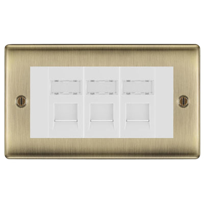 BG Nexus Antique Brass 3 Gang RJ45 Cat6 Data Socket Outlet White Inserts