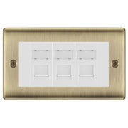 BG Nexus Antique Brass 3 Gang RJ45 Cat6 Data Socket Outlet White Inserts by British General (BG-NABRJ453W)