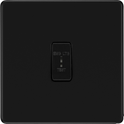BG Flatplate Screwless Matt Black 2 Way Single Pole Emergency Key Switch FFB12EL by British General (BG-SCREWLESS-MB-1GANG-2Way-EMG-LTG-TEST)