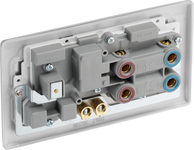 BG NBS70W Nexus Metal Brushed Steel 45A 2 Pole Cooker Switch 13A Neon Switched Socket - White Insert