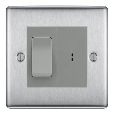 BG Nexus Brushed Steel 2 Way Single Pole Key Switch with 2 Way Single Pole Switch, Key Included - Grey Insert