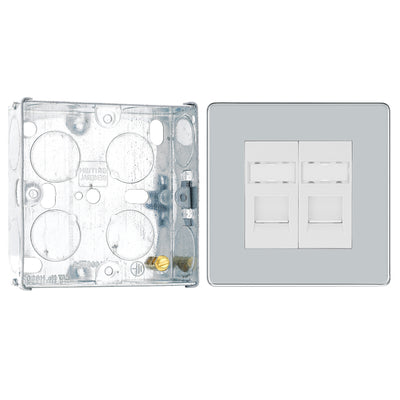 BG Screwless Polished Chrome RJ45 Double Data Outlet FPCRJ452 with 25mm Steel Back Box