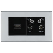 BG Screwless Polished Chrome 4G Faceplate with HDMI + TV/FM/SAT Module - Black by British General (BG-FPCEMR4-HDMI-TVFM2B)