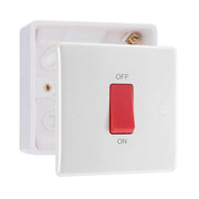 BG Nexus 1 Gang 45A 2 Pole Cooker Switch White & 32mm Pattress Back Box by British General (BG-875+891)