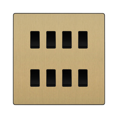 BG Evolve Satin Brass 8 Gang Custom Grid Light Switch by British General (BG-Evolve-SB-8G-CUSTOM-LIGHT-SWITCH)