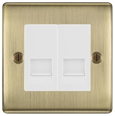 BG Nexus Antique Brass Double RJ11 Telephone Socket NABRJ112 - White Insert by British General (BG-NABRJ112W)