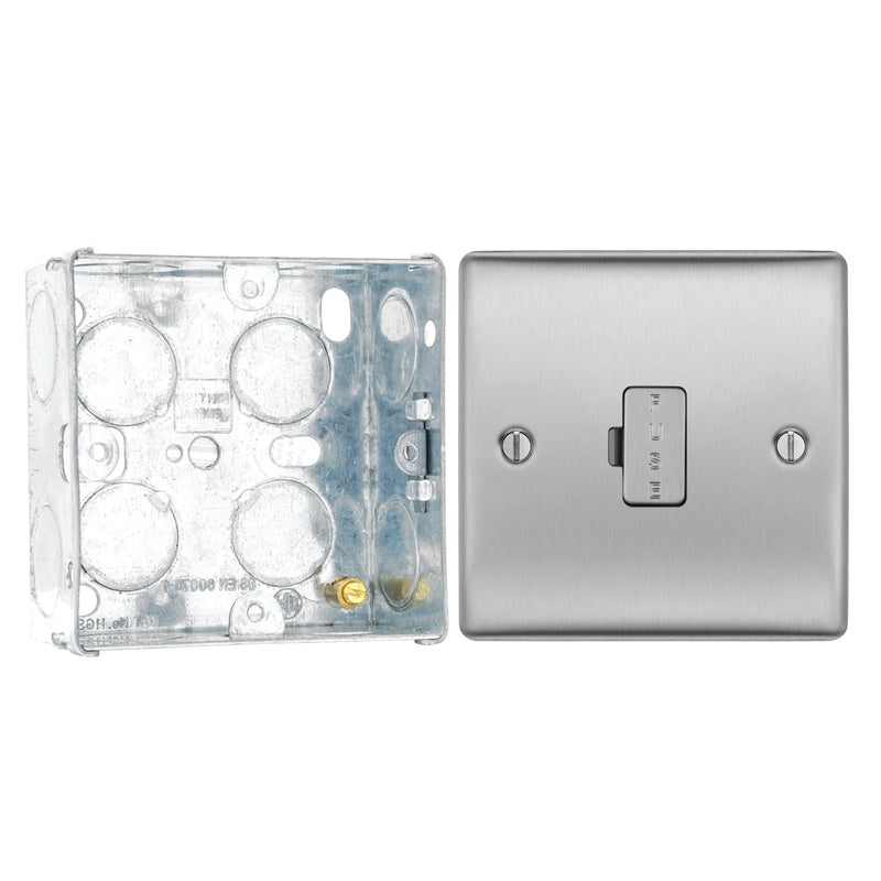 BG Nexus Brushed Steel 13A Unswitched Fused Connection Unit NBS54 with 35mm Steel Back Box