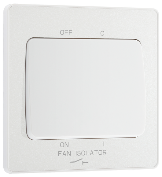 PCDCL15W Front - This Evolve pearlescent white 10A triple pole fan isolator switch from British General provides a safe and simple method of isolating mechanical fan units.