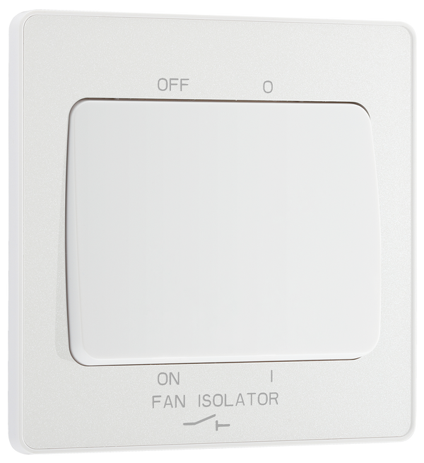 PCDCL15W Front - This Evolve pearlescent white 10A triple pole fan isolator switch from British General provides a safe and simple method of isolating mechanical fan units.