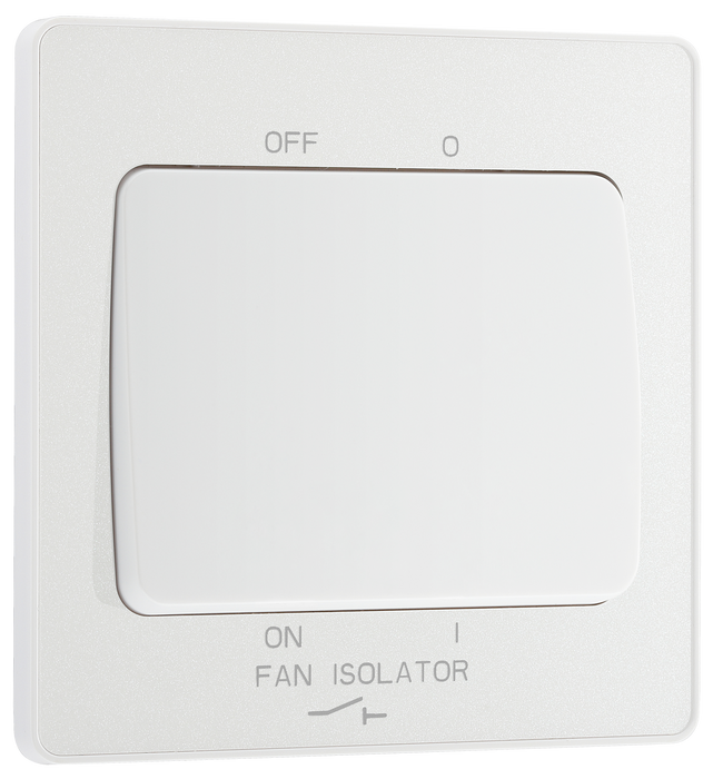 PCDCL15W Front - This Evolve pearlescent white 10A triple pole fan isolator switch from British General provides a safe and simple method of isolating mechanical fan units.