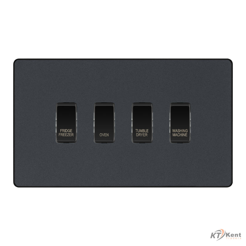 BG Evolve Matt Grey Custom Appliance Grid Switch 4 Gang Screwless