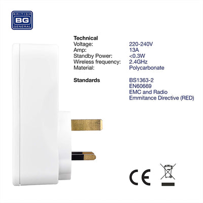 BG AHC/U White Moulded 13A Power Adaptor with Smart Home Control by British General (BG-AHC-U-Shopify-1)